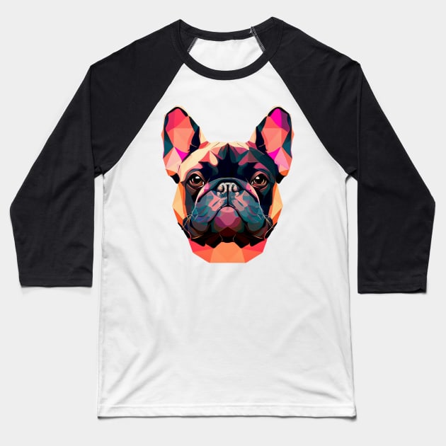 French Bulldog Geometric Portrait - Sunset Baseball T-Shirt by Bondoboxy